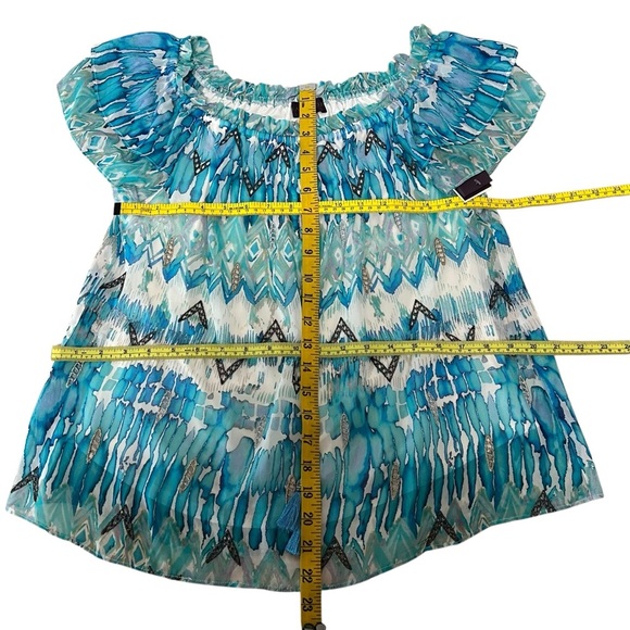 Hale Bob Blue Chiffon Summer Blouse Boho Beachy Coastal Flutter Sleeves M NWT - Picture 6 of 14